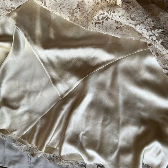 Lisa Baday Skirt 10 Metallic Peach Floral Lace Over Cream Silk A Line Zip Canada - Picture 11 of 13